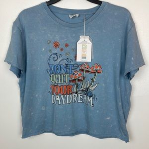 NWT Bloom & Pop Acid Wash Crop Tee Color Blue Size Large